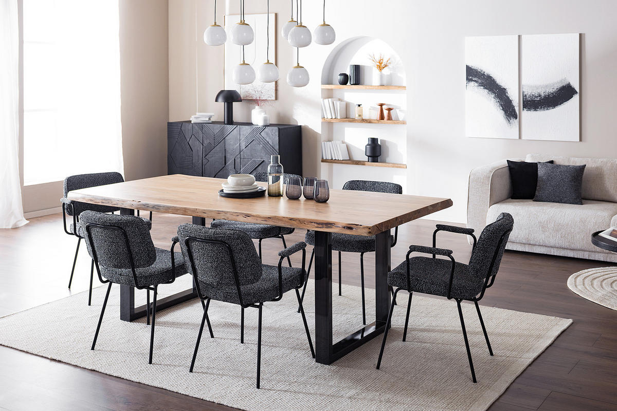 POLSTERSTUHL - 2er-Set - Metall / Textil - Schwarzweiß - Schwarz/Weiß, Textil/Metall (58/80/60cm) - home24