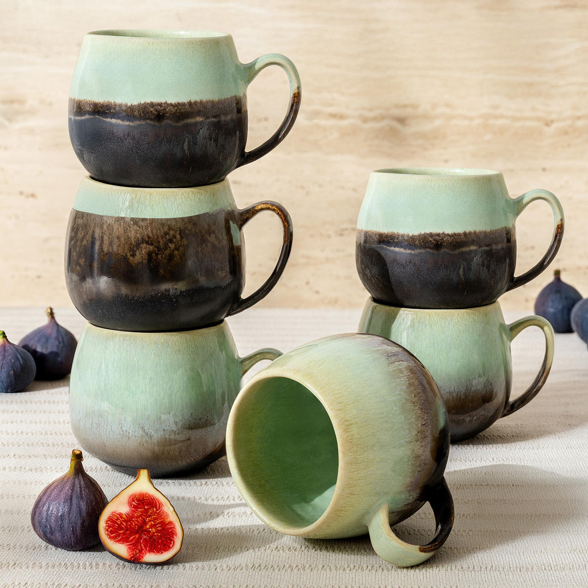 TASSE PRIMA 6-tlg, Salbeigrün - Salbeigrün, Keramik (13/9/10cm) - KONSIMO®