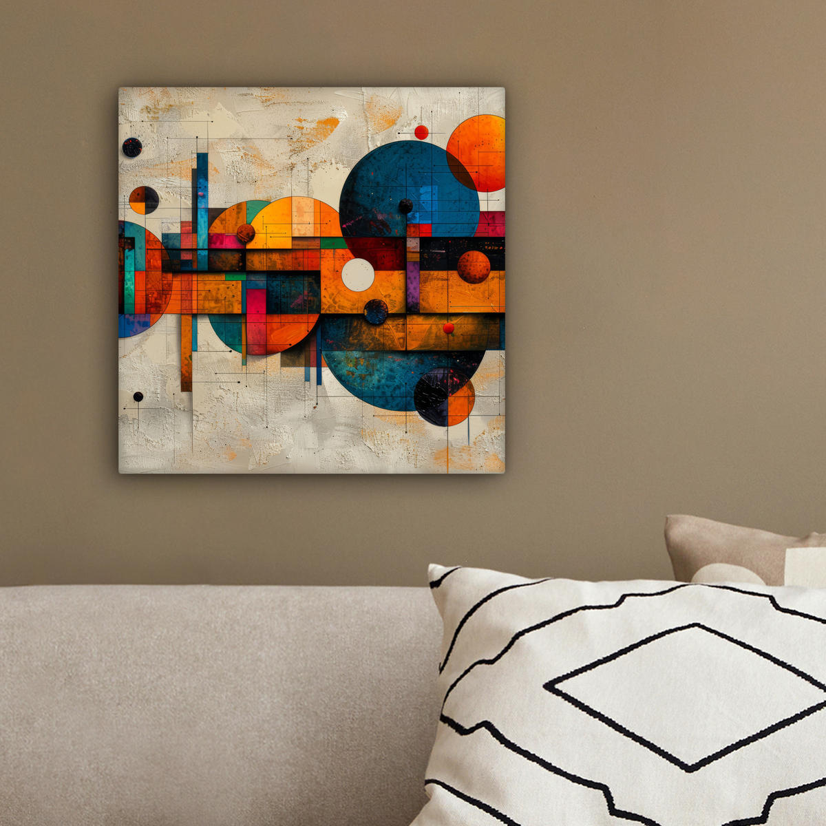 LEINWANDBILD - Vintage - Moderne Kunst - Orange - Geometrische Formen - 20x20 - Wandbilder - Multicolor, Textil (20/20cm) - MuchoWow