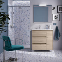 NOJA Komplett-Set 850 3 Schubladen und 1 rechte Tür Nature Satin + Waschtisch + Spiegel + Leuchte - Alufarben/Schwarz, Metall (45/54/84.8cm) - Salgar