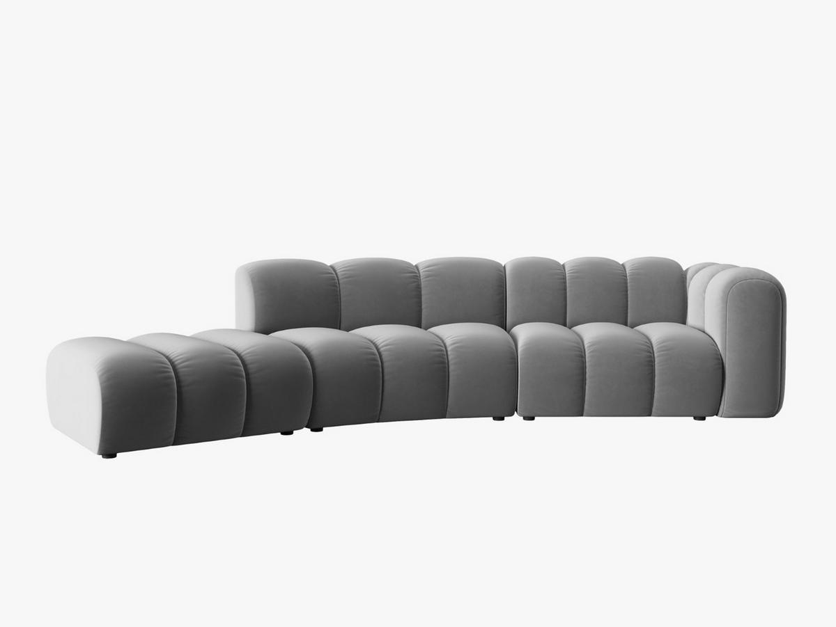 SOFA modular links Lupine aus Samt grau 5 Sitzplätze - Grau, Textil (166/70/335cm) - Micadoni