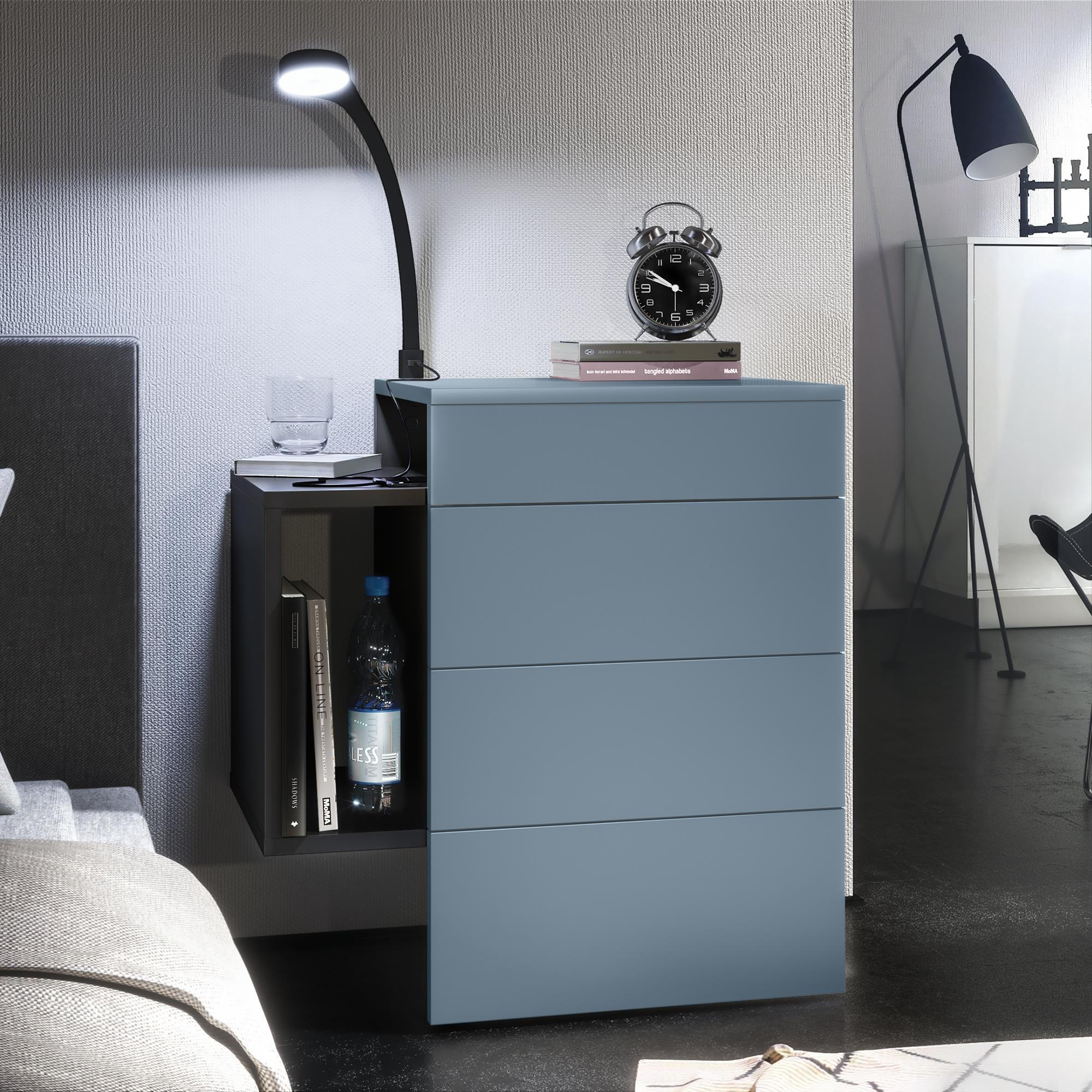 NACHTTISCH Queens Front in Denim matt - Pastellblau, Holzwerkstoff (60/63/36cm) - Vladon