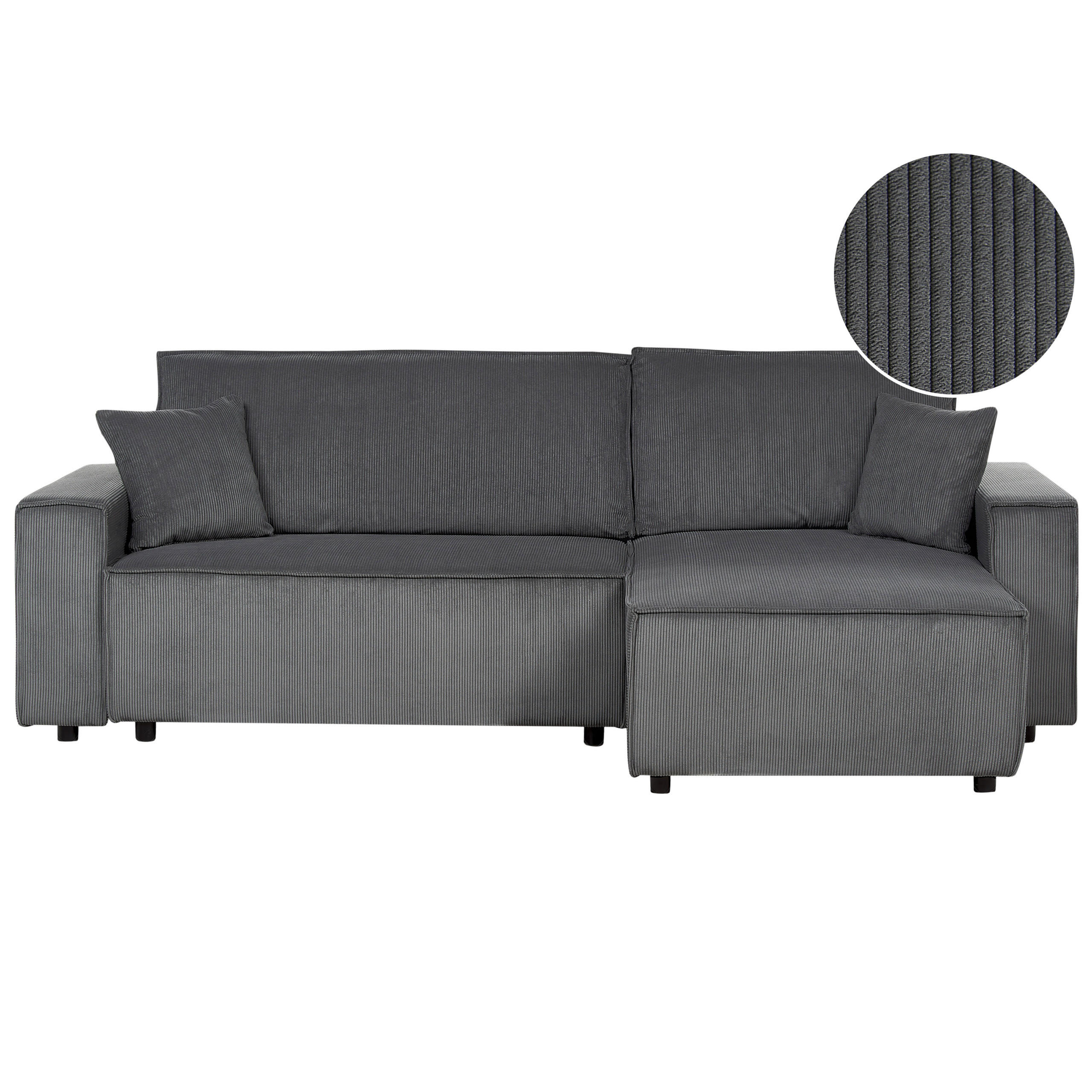 2-SITZER-ECKSOFA Cord graphitgrau rechtsseitig mit Schlaffunktion Abacka - Schwarz/Grau, Textil (247/147cm) - Beliani