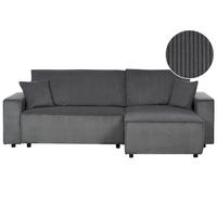 2-SITZER-ECKSOFA Cord graphitgrau rechtsseitig mit Schlaffunktion Abacka - Schwarz/Grau, Textil (247/147cm) - Beliani