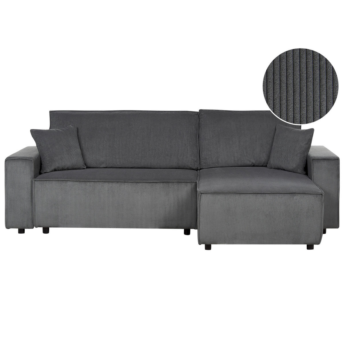 2-SITZER-ECKSOFA Cord graphitgrau rechtsseitig mit Schlaffunktion Abacka - Schwarz/Grau, Textil (247/147cm) - Beliani