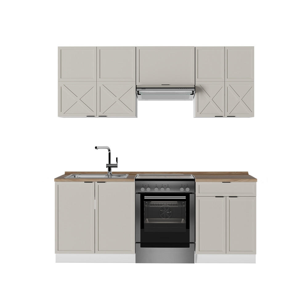 KÜCHENZEILE Fame-Line GrauBeige/Weiß 200 cm, AP Eiche - Weiß/Grau, Holzwerkstoff (200/81.6/60cm) - Vicco