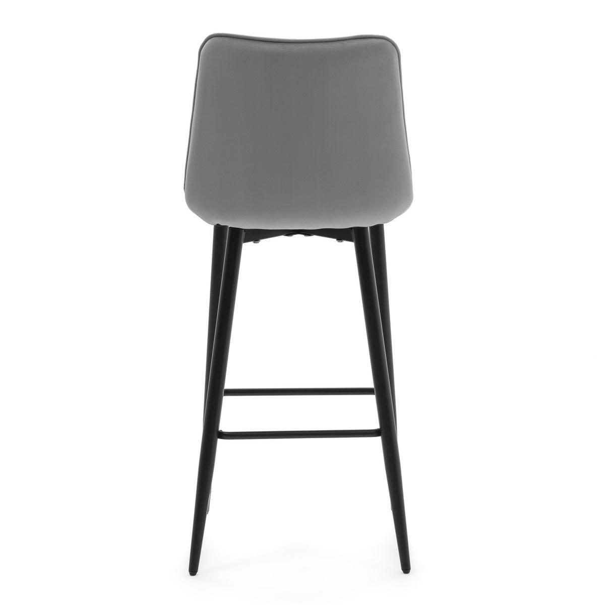 BARHOCKER CHIC gespolsterter mit Steppung - hellgrau - Samt Velours - Hellgrau/Schwarz, Textil/Metall (46/109/56cm) - NEW HOME