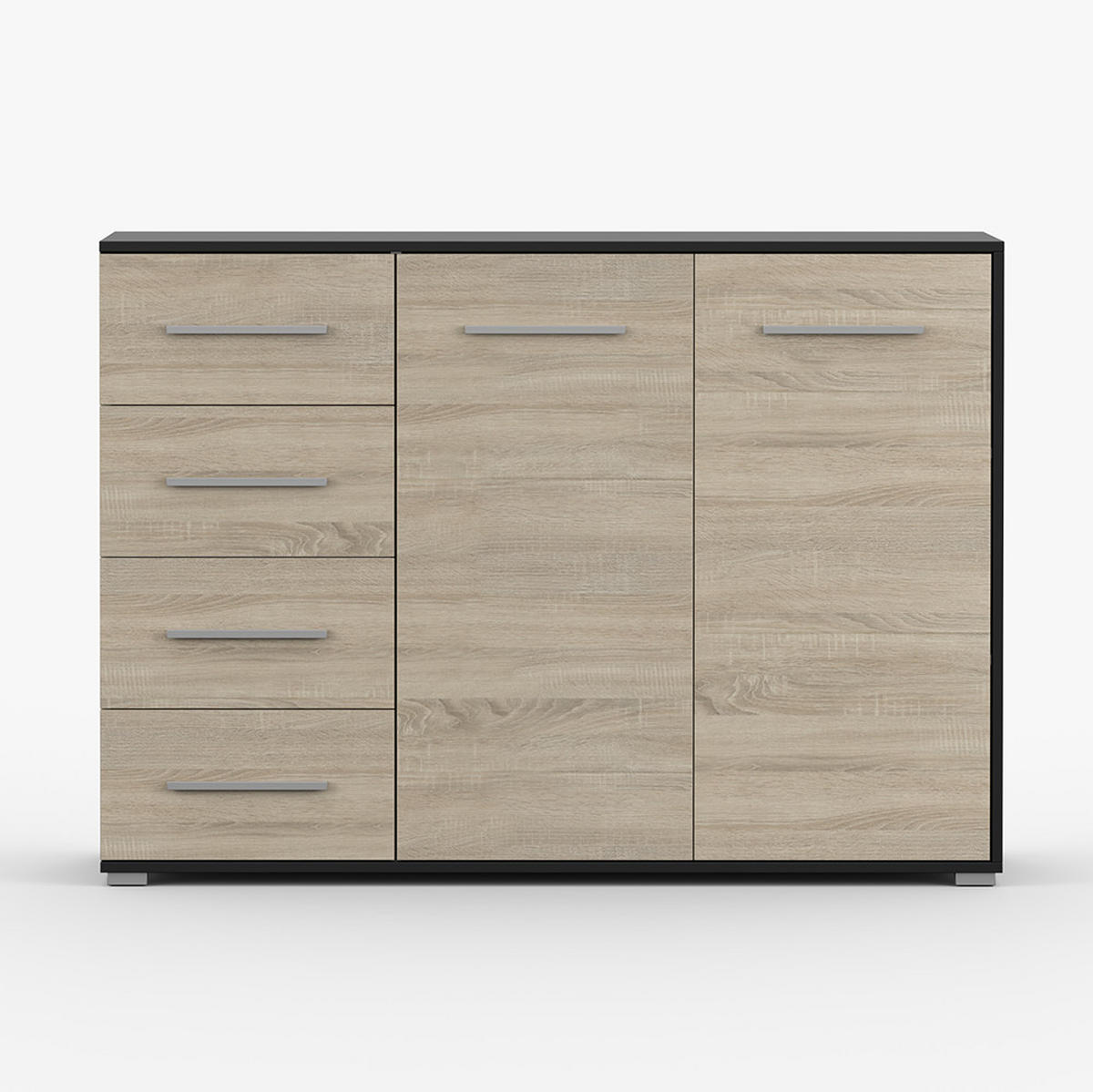 KOMMODE Frida 01 2D4S Schwarz/Sonoma 135 cm - Alufarben/Schwarz, Holzwerkstoff/Kunststoff (135/95/45cm) - imoebel24