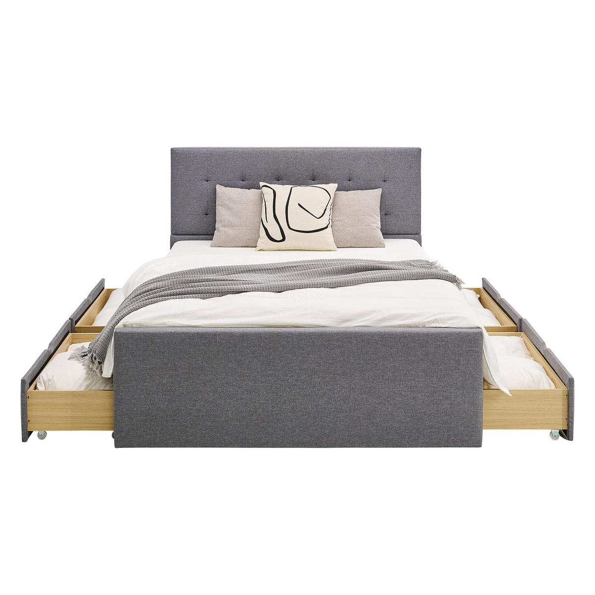 BETTKASTEN 2er Set 99/26/37 cm Grau - Grau, Holzwerkstoff/Textil - Homestyle4u