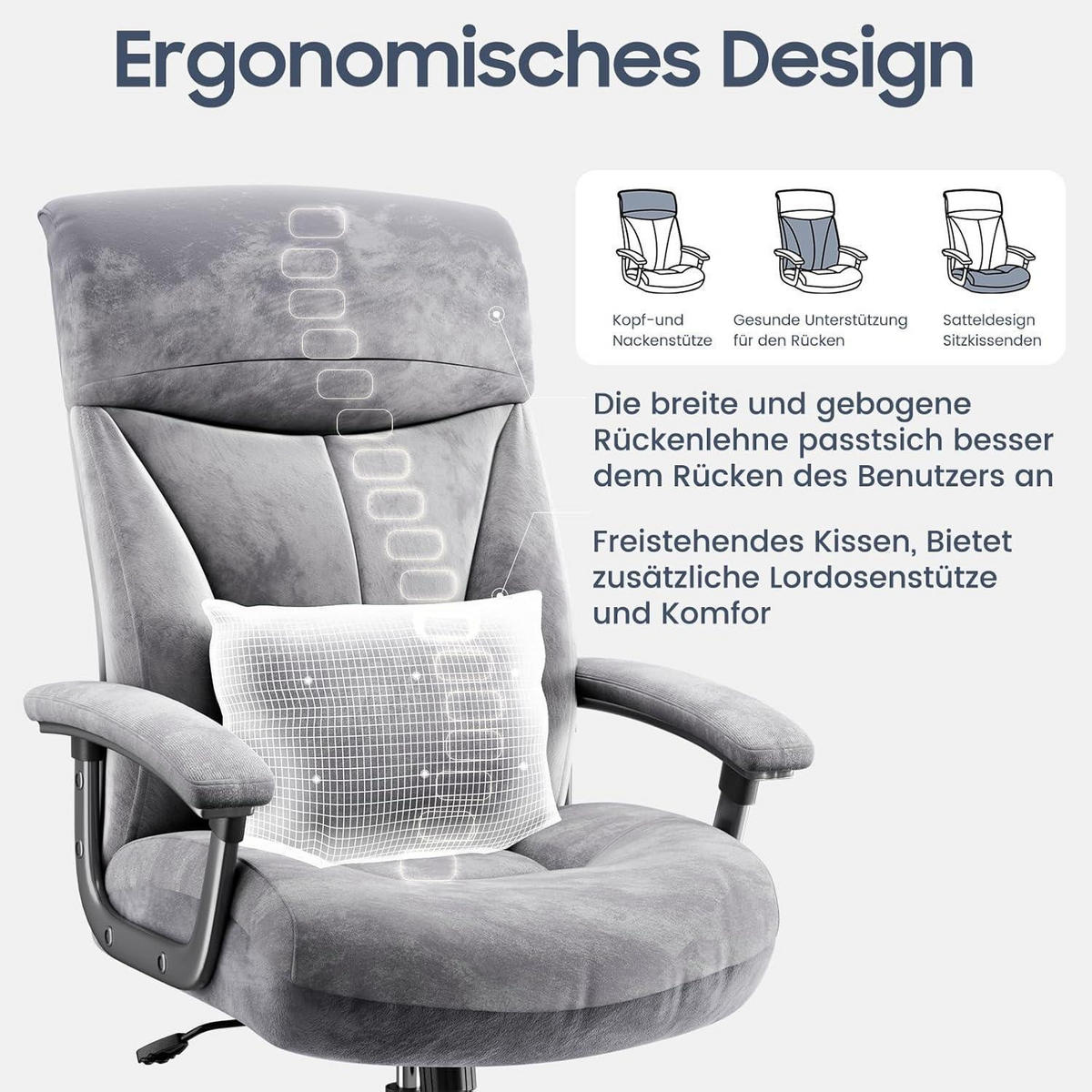 BÜROSTUHL Ergonomisch Grau Samt - Grau, Textil (70/117/58cm)