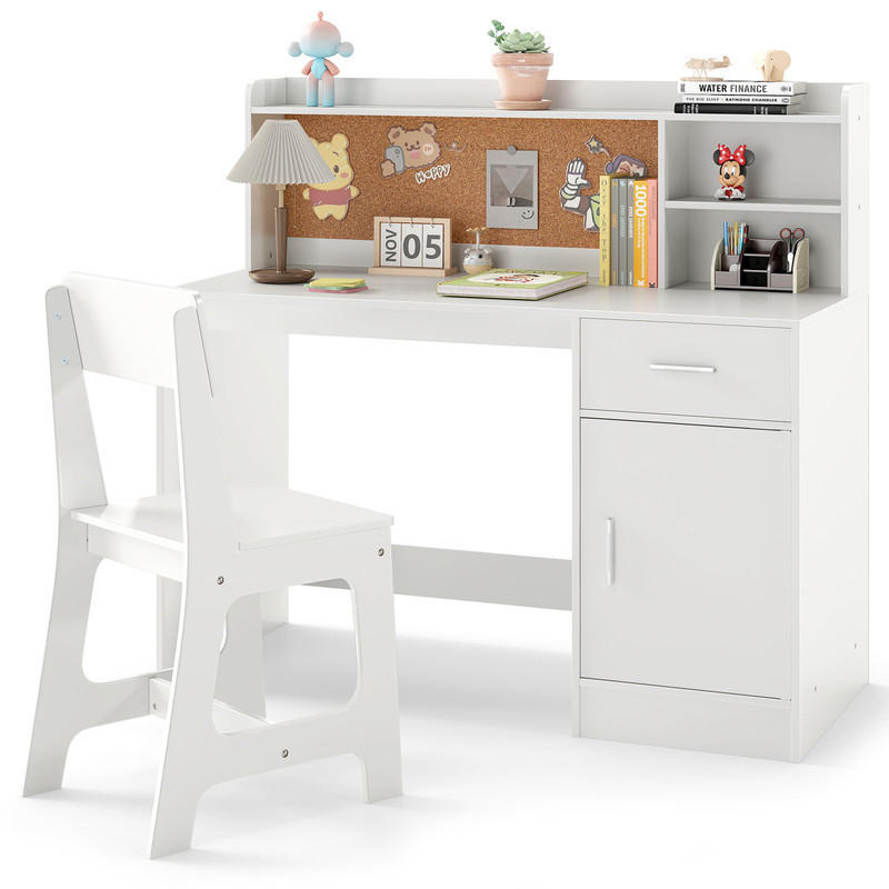 Costway Kinderschreibtischset Weiß 109.5x100.5x48 cm