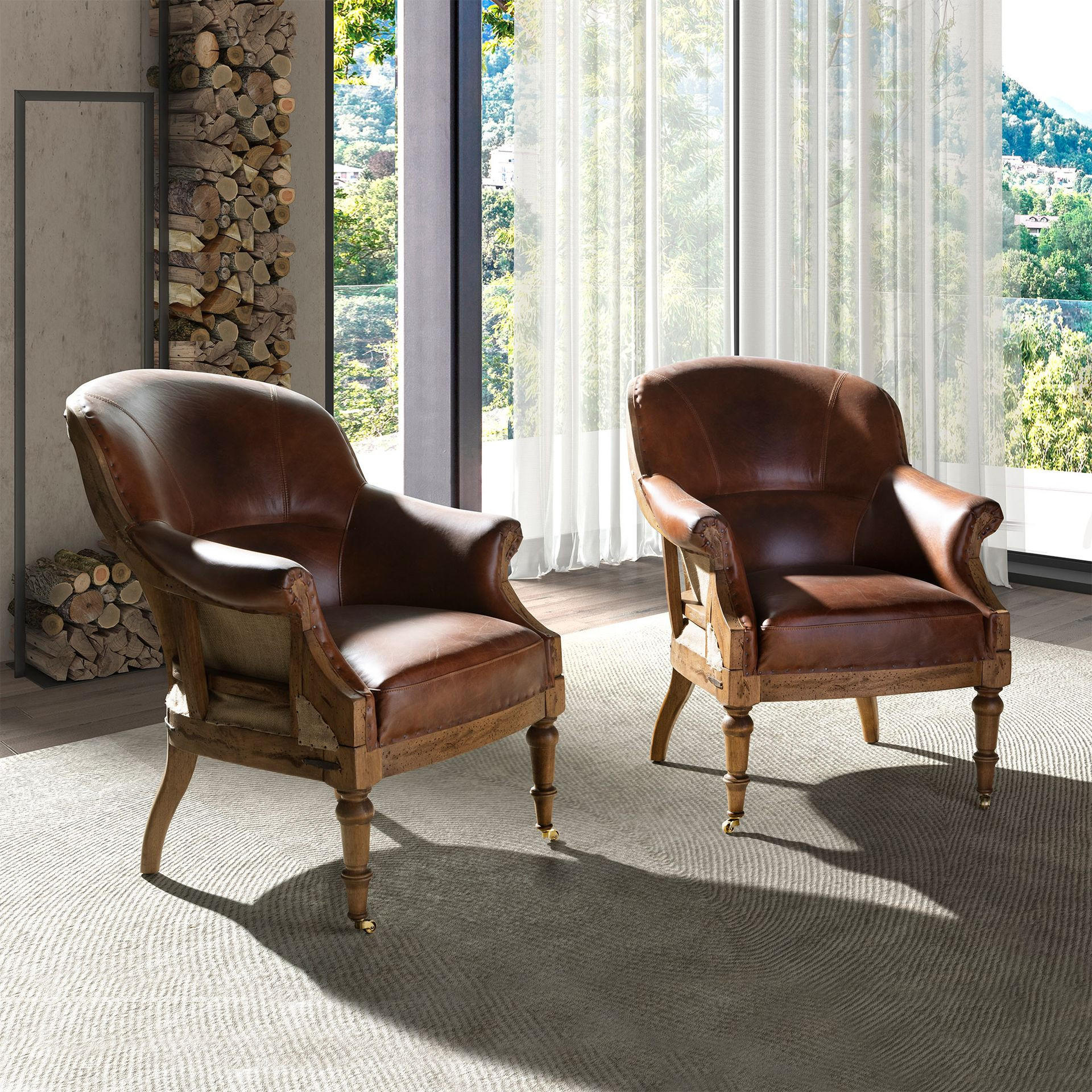 SESSEL Cognacbraun Walnuss 73/89/93 cm - Braun, Leder/Holz (73/93/89cm) - ANGEL CERDA
