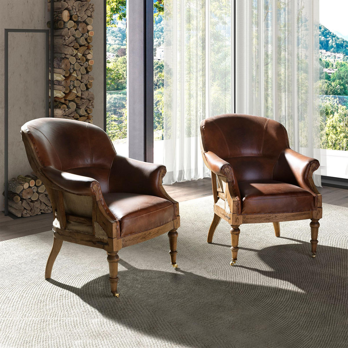 SESSEL Cognacbraun Walnuss 73/89/93 cm - Braun, Leder/Holz (73/93/89cm) - ANGEL CERDA