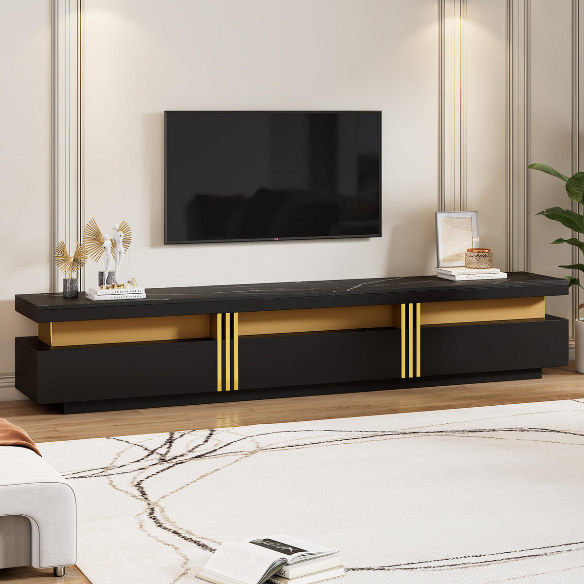 TV-ELEMENT mit 3 Schubladen 200 x 40 x 42 cm Schwarz - Schwarz, Holzwerkstoff (40/42/200cm) - Beauniv