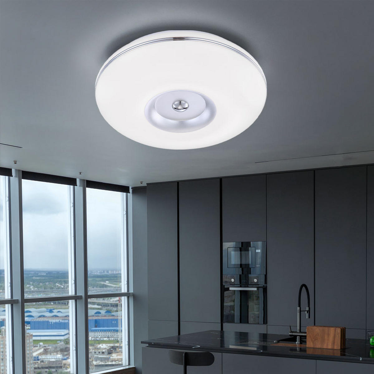 LED DECKENLEUCHTE BOMBA Nickel Matt Weiß - Weiß, Metall (34/34/8.7cm) - Globo Lighting