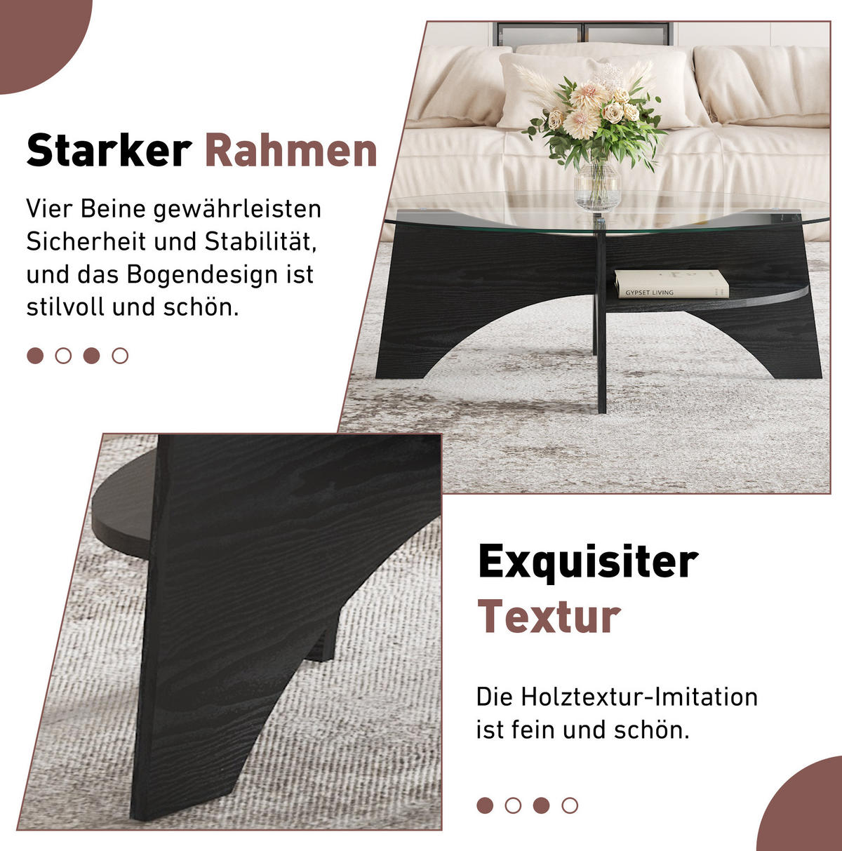 BEISTELLTISCH 104,9/35,6/60 cm Schwarz Transparent aus MDF und Glas mit fächerförmigem Gestell - Schwarz, Holzwerkstoff (104.9/60/35.6cm) - OKMYHOME