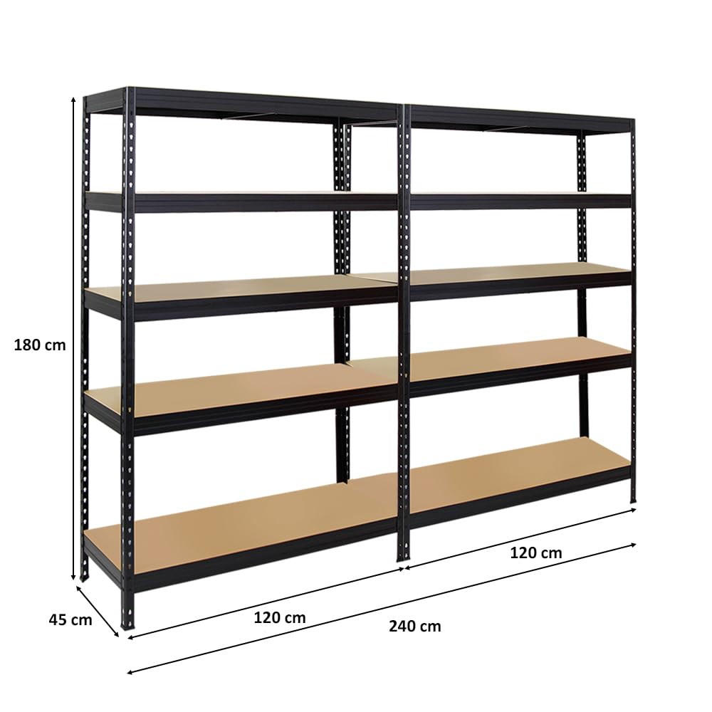 SCHWERLASTREGAL Rivet 2er-Set mit 2x 180x120x45 cm Fachlast 250 kg Schwarz - Schwarz, Metall (240/180/45cm) - PROREGAL