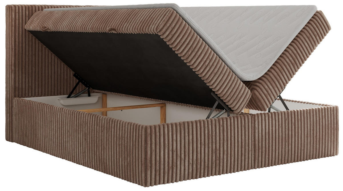 BOXBETT TILIANO 160/200 - Braun Cord - H3 - Braun, Textil (160/200cm)