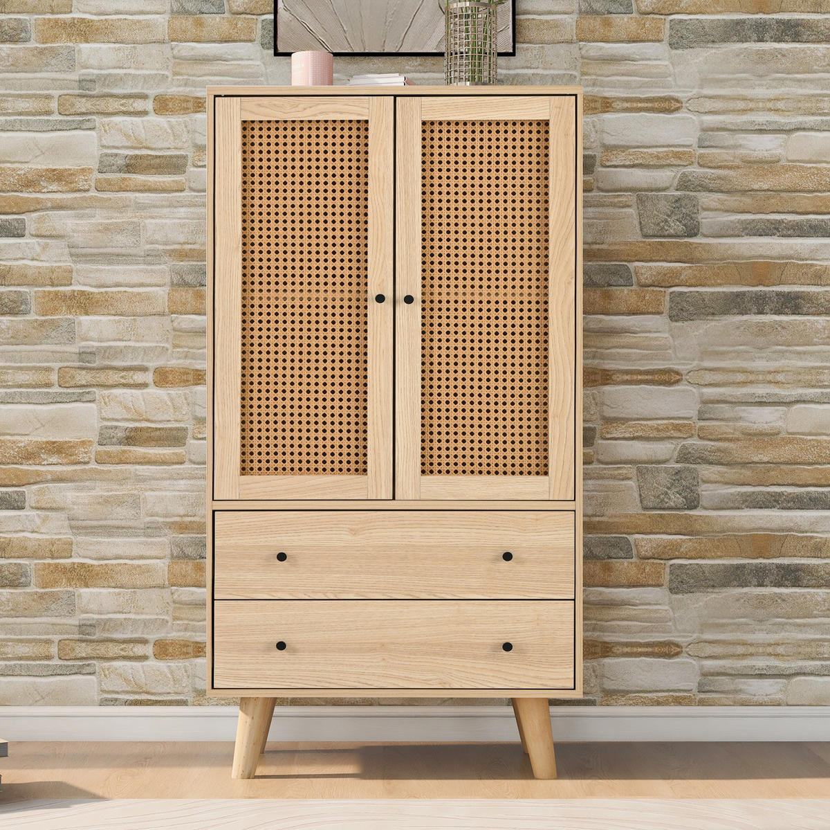 HIGHBOARD 60/40/120 cm in Eiche mit 2 Türen & 2 Schubladen - Eichefarben, Holzwerkstoff (60/120/40cm) - BEAOK
