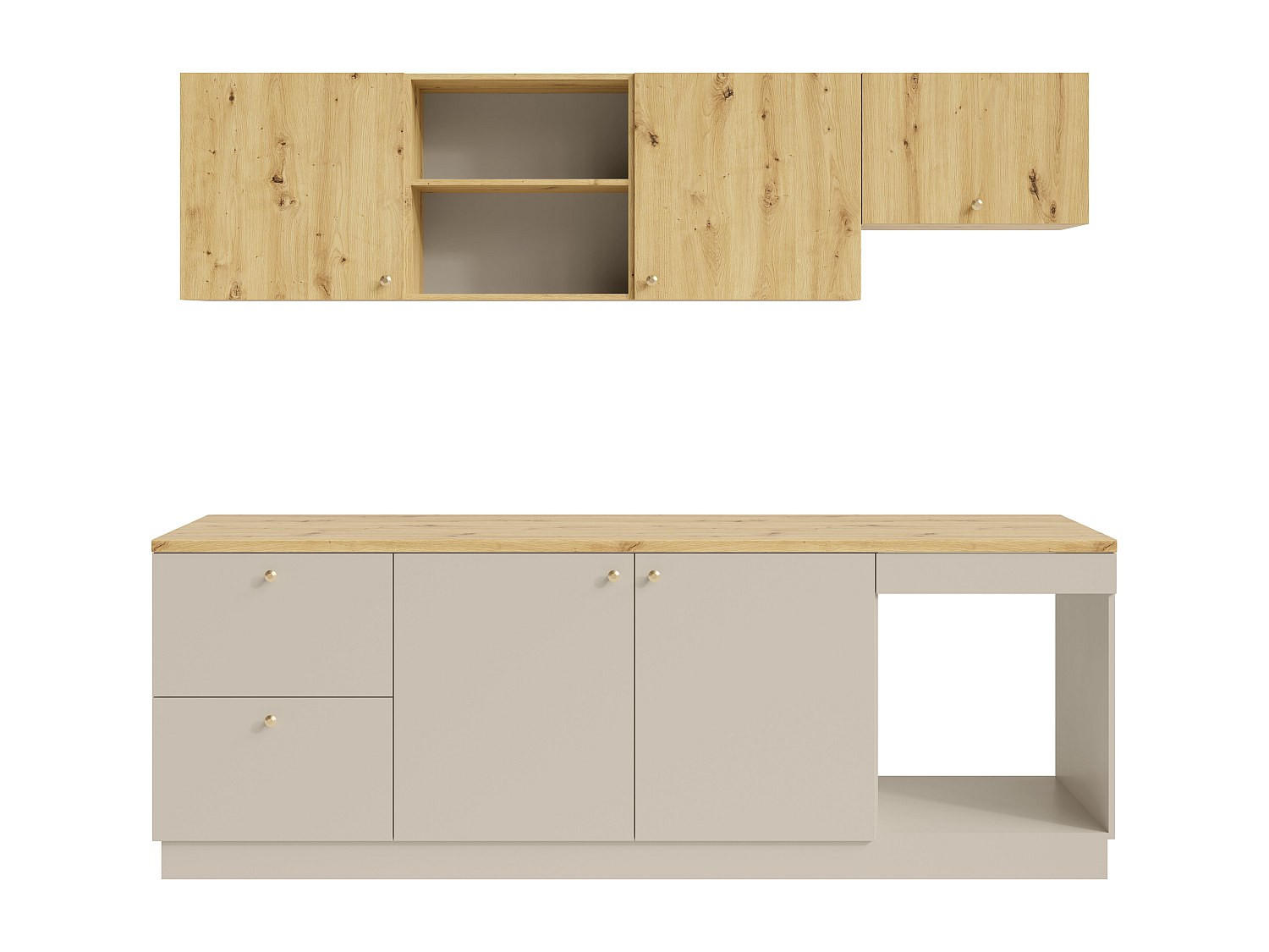 KÜCHENZEILE - 242 cm x 60 cm - holz - beige, naturfarben hell Yorina - Beige/Naturfarben, Holz (242/85/60cm) - Vente-Unique