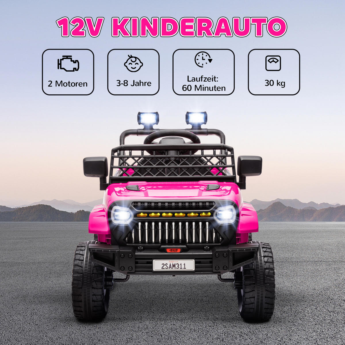 KINDER Elektroauto 12V Kinderauto Elektrisch mit 2,4 GHz Fernbedienung 2 Motor - Rosa, Metall (95/62.5/65cm) - AIYAPLAY