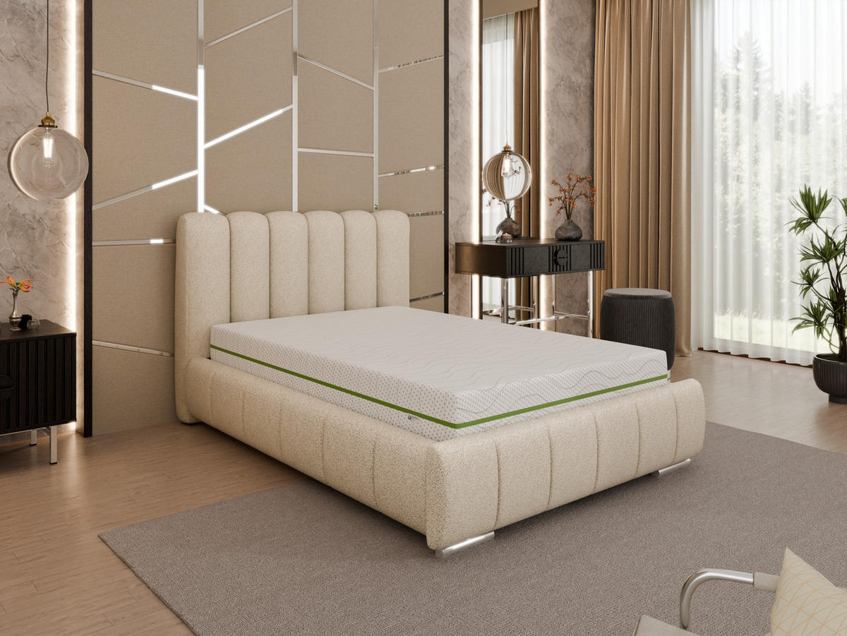 POLSTERBETT Zaira 120x200cm – Elegantes Polsterbett für modernen Wohnstil , ZONIERTE MULTI-TASCHEN-FEDERKERN (24cm), beige - Beige, Holz (120/200cm) - Panda Möbel