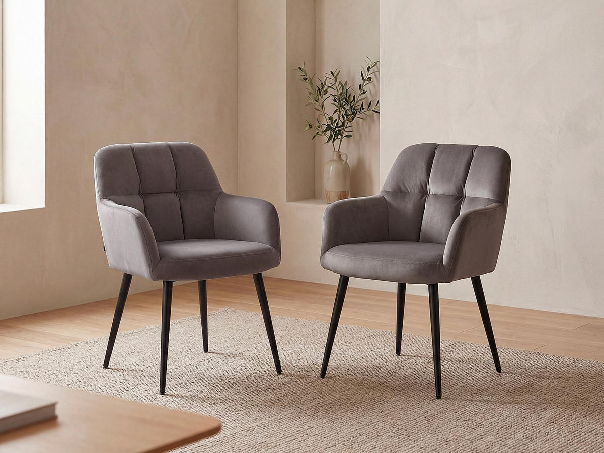 STUHL - 58.5 cm x 62 cm - Samt, Stoff - Grau - PEGA - Grau, Textil (58.5/78/62cm) - Vente-Unique