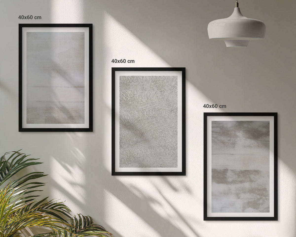 WANDBILDER 3er-Set - 40x60 cm Schwarzer Rahmen - Moderne minimalistische Texturen - Schwarz, Kunststoff (40/60cm) - ArtPrintCave