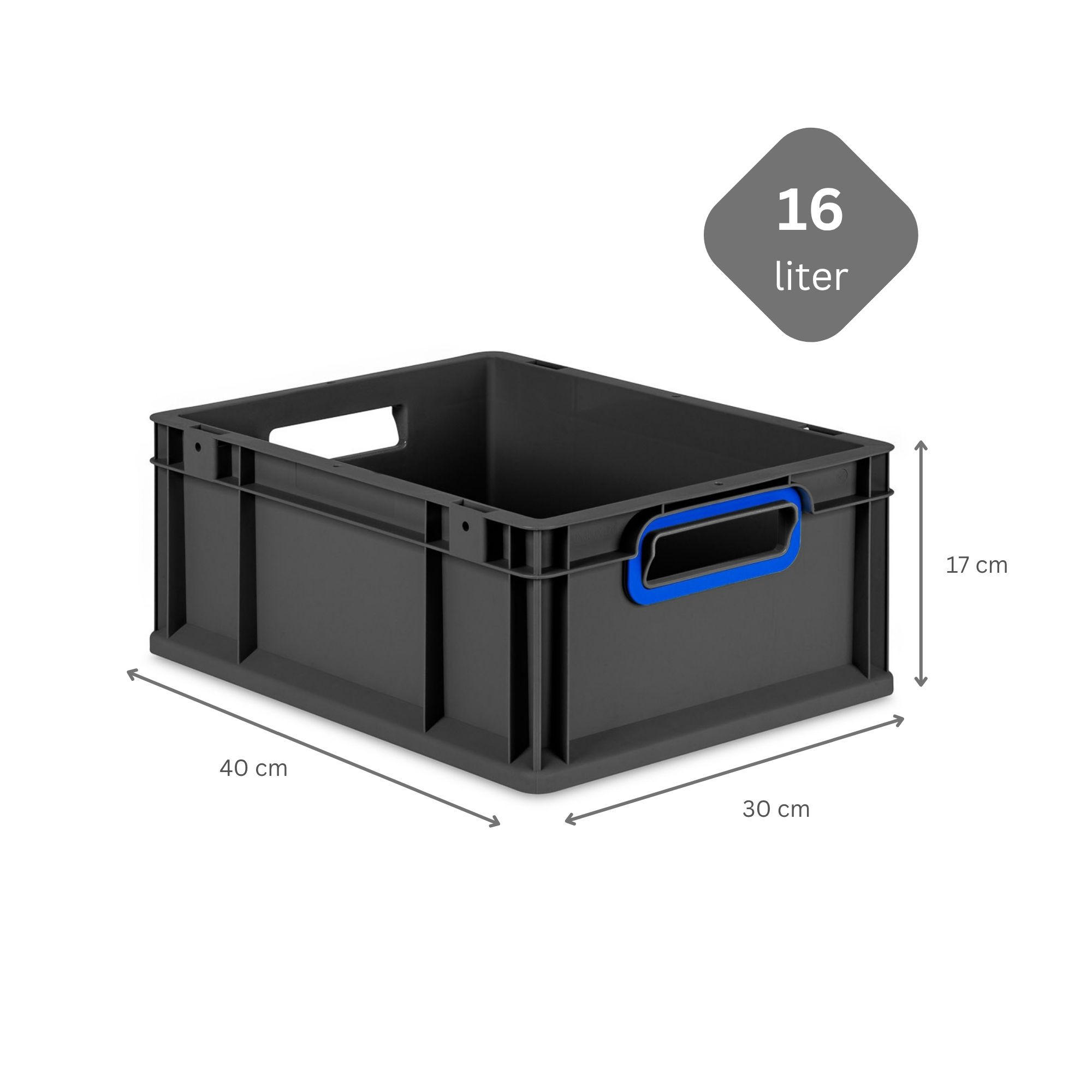 EUROBOX NextGen Color 17x30x40 cm 16 Liter Griffe blau offen, Schwarz - Blau/Schwarz, Kunststoff (30/17/40cm) - PROREGAL