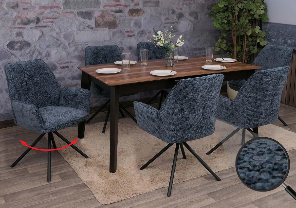 JEDÁLENSKÁ stolička Modrá, Čierna Sada 6 ks - modrá/čierna, textil (60/86/60cm) - MCW