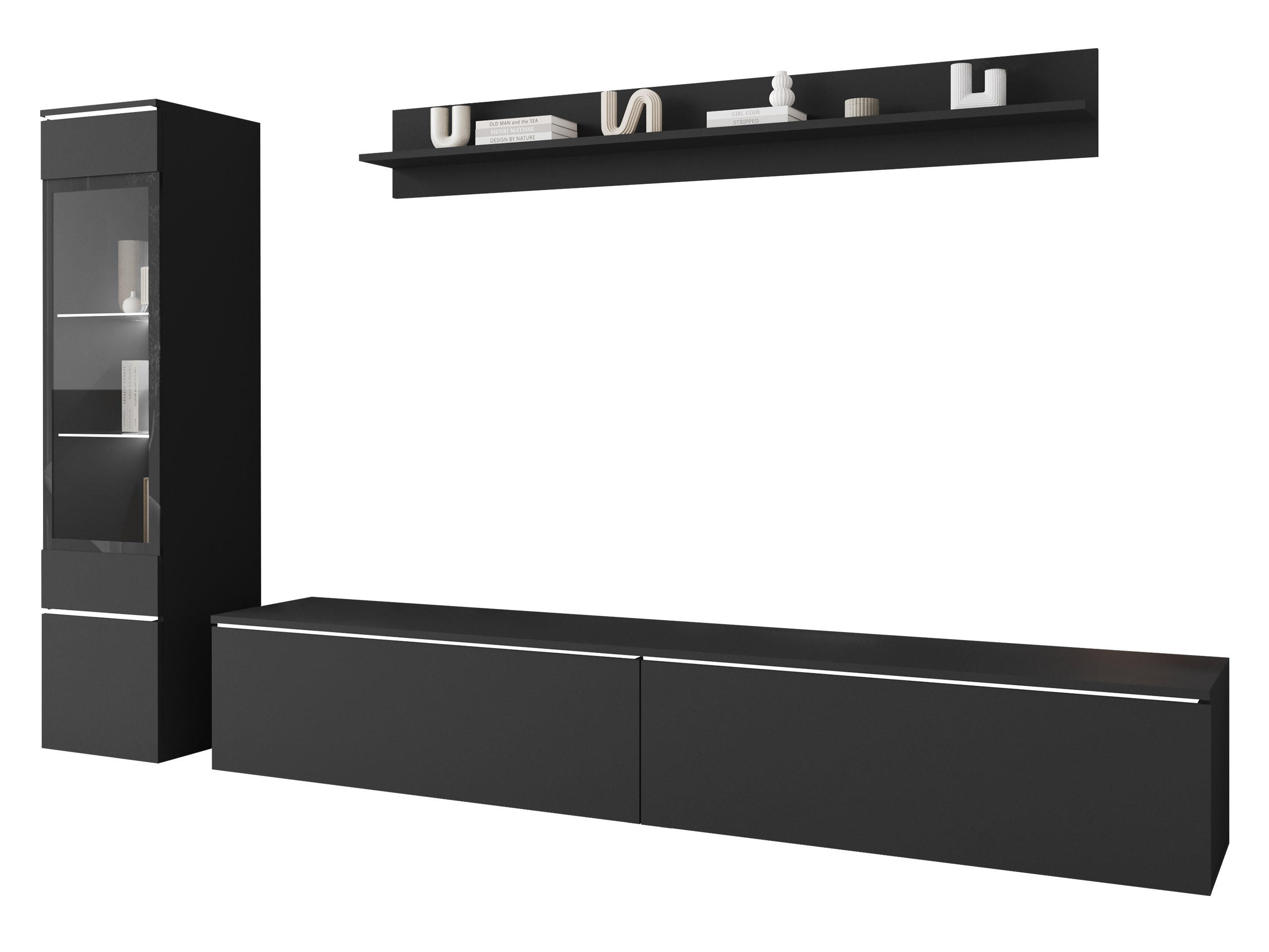 WOHNWAND Vera I mit weißer LED Beleuchtung - Silberfarben/Schwarz, Holzwerkstoff/Kunststoff (33/30/180cm) - MIRJAN24