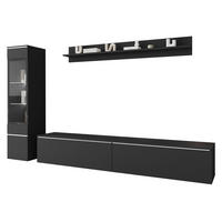 WOHNWAND Vera I mit weißer LED Beleuchtung - Silberfarben/Schwarz, Holzwerkstoff/Kunststoff (33/30/180cm) - MIRJAN24