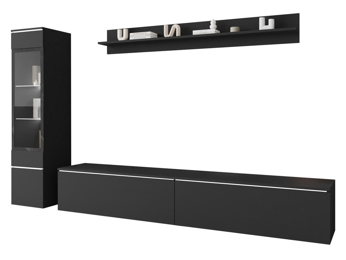 WOHNWAND Vera I mit weißer LED Beleuchtung - Silberfarben/Schwarz, Holzwerkstoff/Kunststoff (33/30/180cm) - MIRJAN24