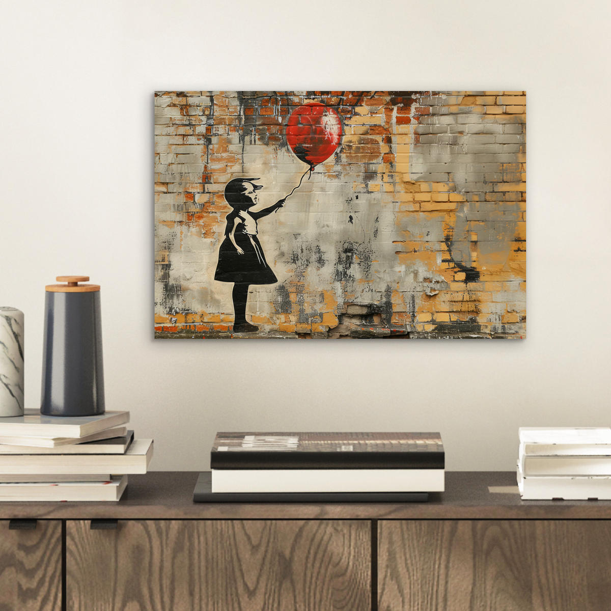 KOVOVÝ OBRAZ Graffiti - Banksy - Dievča - Street art 30x20 cm - piesková, kov (30/20cm) - MuchoWow