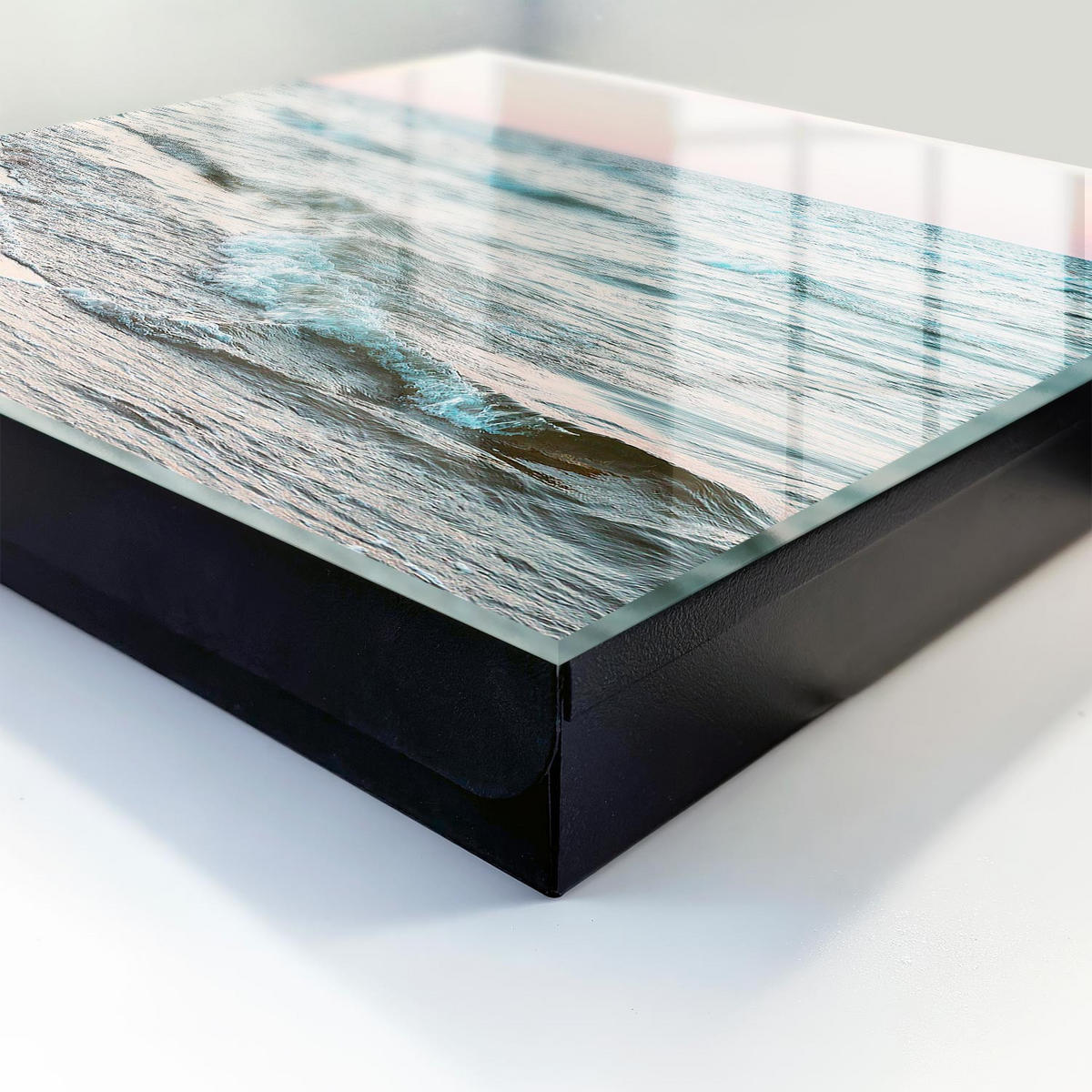 SCHLÜSSELBOX Schwarz 30x30 cm- Türöffnung nach rechts - Meereswellen - Blau, Metall (30/30/5cm) - TULUP