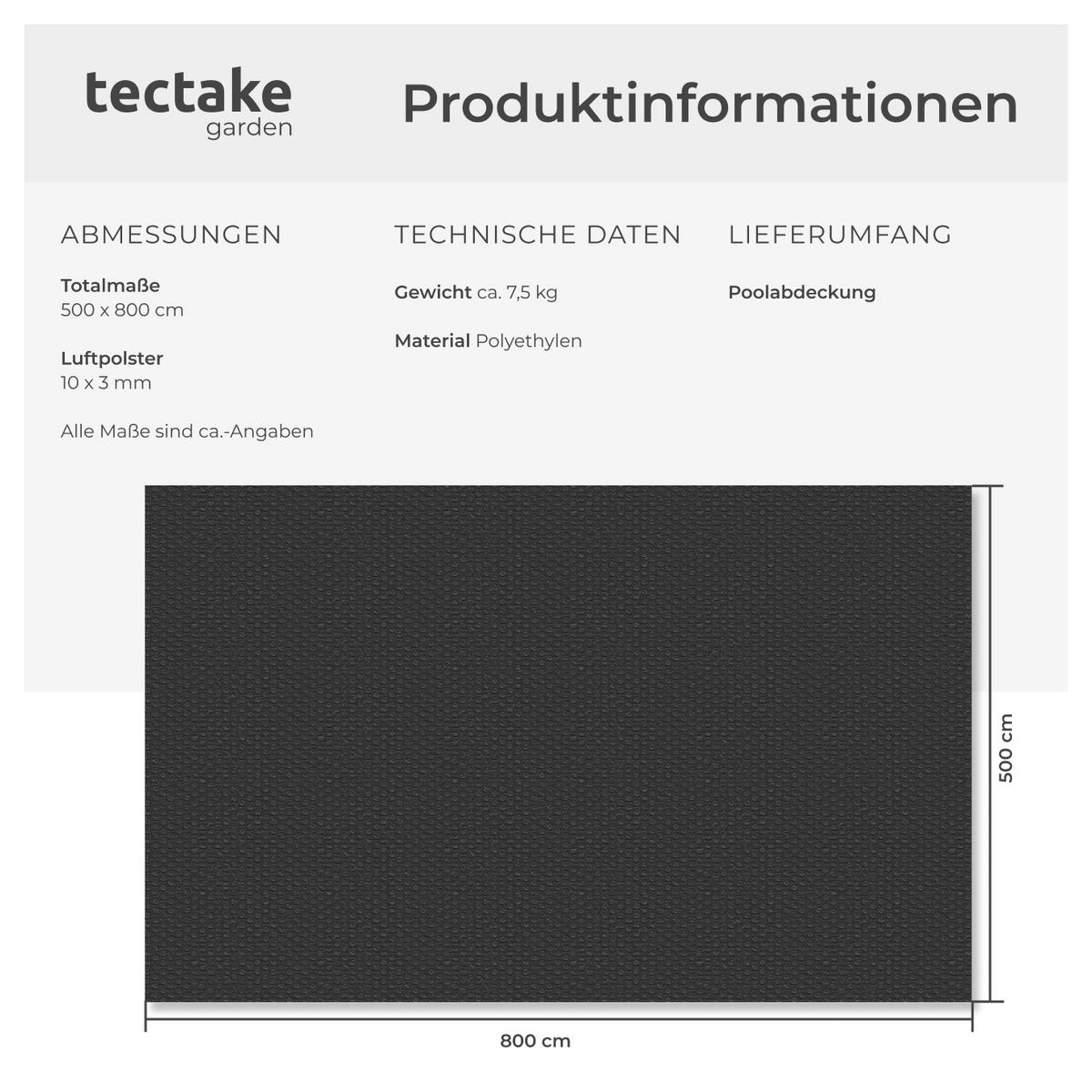 POOL-SOLARFOLIE , 500 x 800 cm, schwarz - Schwarz, Kunststoff (800/500cm) - tectake