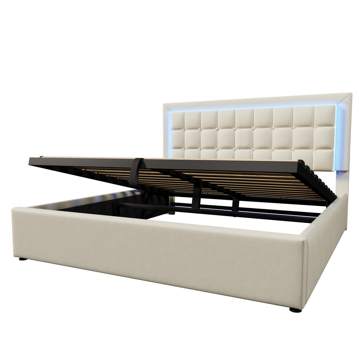 POLSTERBETT 160/200 cm weiß aus PU mit LED und Stauraum - Weiß, Kunststoff (160/200cm) - OKWISH