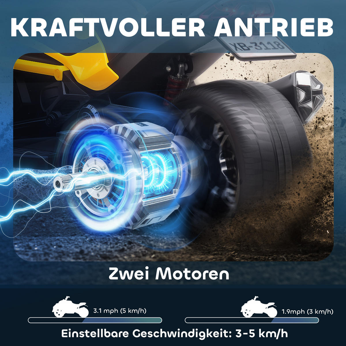 KINDER-ELEKTROQUAD 12V Kinderquad mit 3 Rädern, 2 Geschwindigkeiten, Gelb - Gelb, Kunststoff (113/74/63cm) - AIYAPLAY