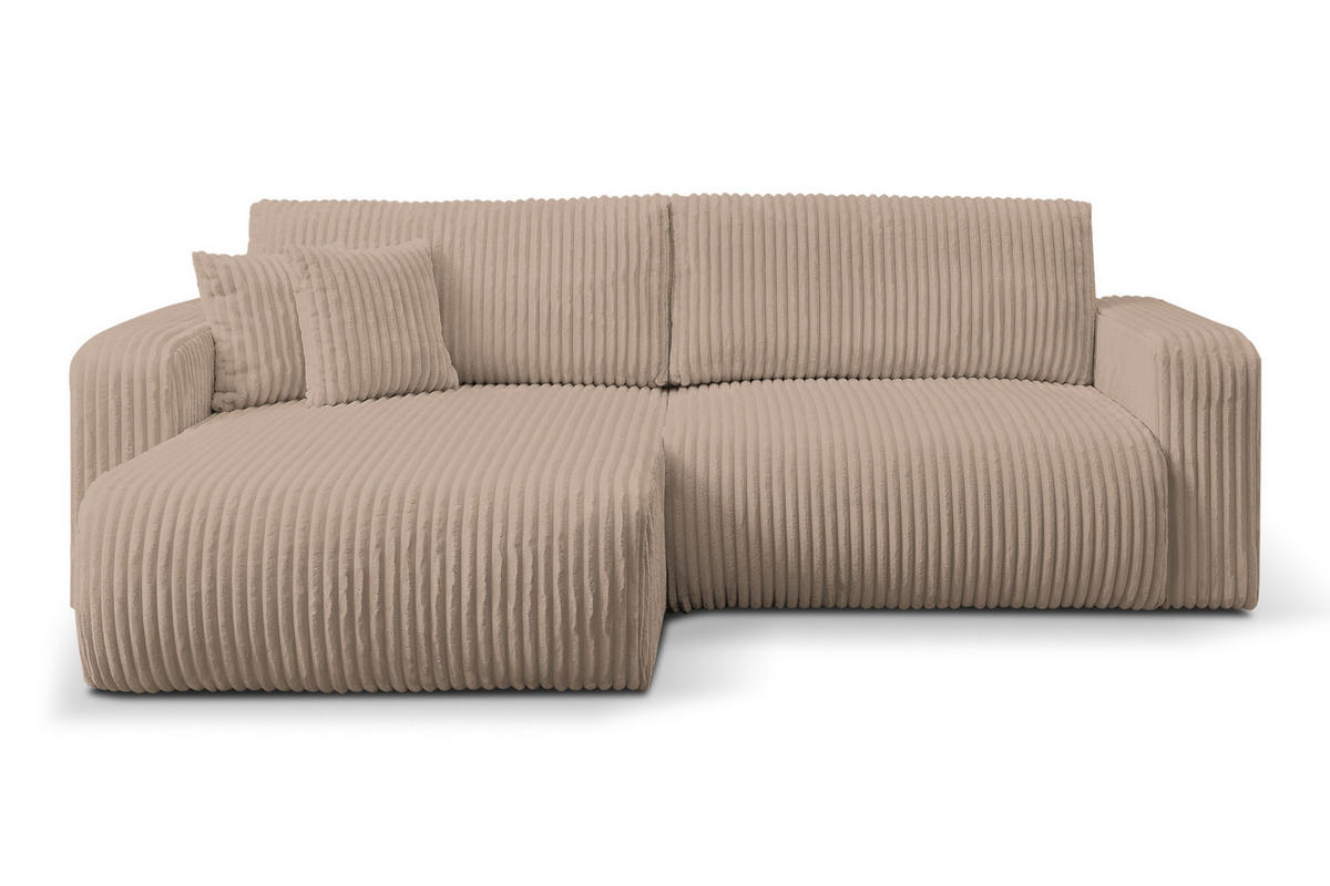 ECKSOFA Tilly, Eckcouch in L-Form mit Schlaffunktion und Bettkasten, Farbe: Braun, Cordstoff, Ottomane Universal - Braun, Textil (244/142cm) - VENASI MÖBEL