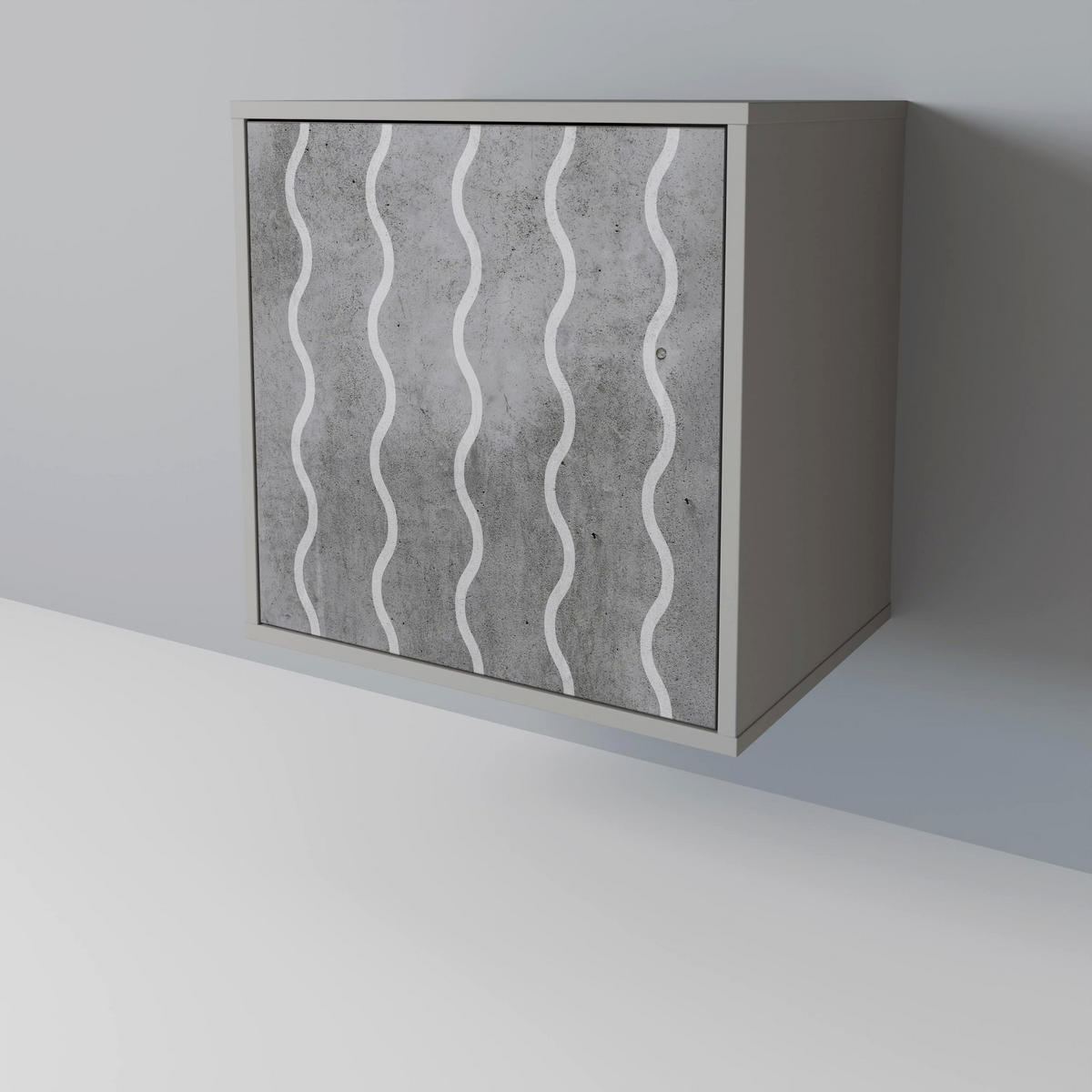 SIDEBOARD WAVES OF CONCRETE, Grau, 57,5x42x70,5 cm, Schwarze Metall-Sternfüße - Multicolor/Schwarz, Holzwerkstoff/Metall (57.5/70.5/42cm) - SpaceRebels