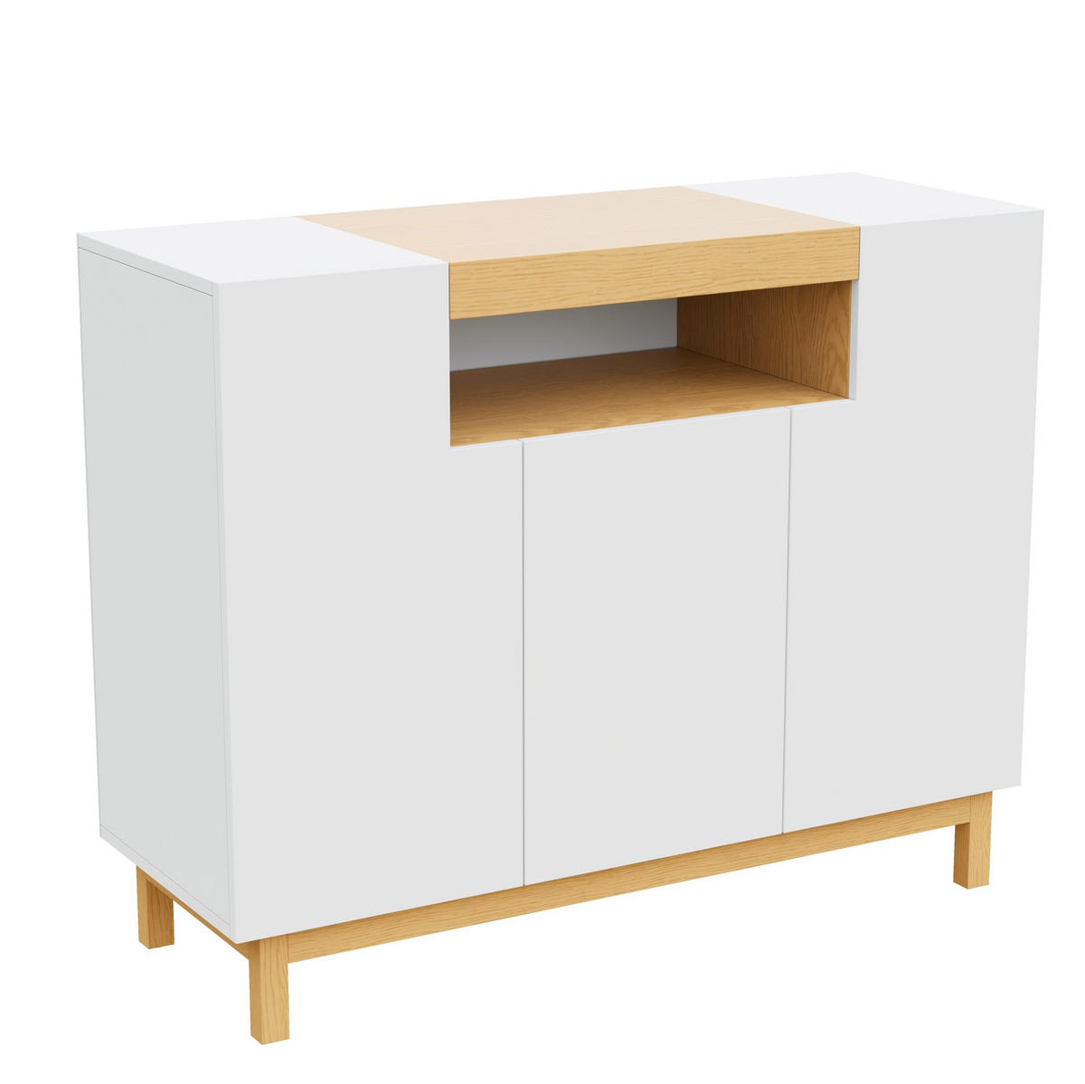 SIDEBOARD 120,5/42/96 cm aus Spanplatte mit 3 Türen und offenem Fach Weiß - Weiß, Holzwerkstoff (120.5/96/42cm) - Modenvie