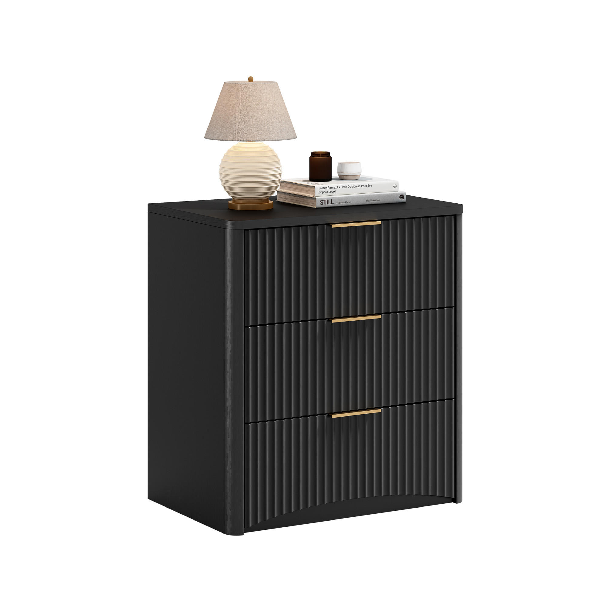 NACHTTISCH 58/64/38 cm Schwarz aus MDF mit 3 Schubladen - Schwarz, Holzwerkstoff (58/64/38cm) - OKMYHOME