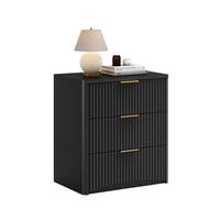 NACHTTISCH 58/64/38 cm Schwarz aus MDF mit 3 Schubladen - Schwarz, Holzwerkstoff (58/64/38cm) - OKMYHOME