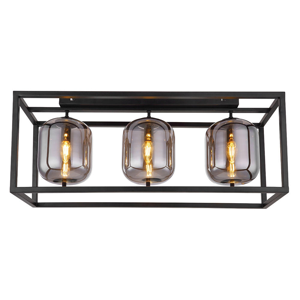 LED DECKENLEUCHTE BLACKY Metall Schwarz Glas - Schwarz, Holz (77.5/25/32.5cm) - Globo Lighting