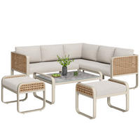 GARTEN-LOUNGE-SET aus Rattan & Metallgestell, inkl. Kissen, 120/61/69 cm, Beige - Beige, Metall - Redom