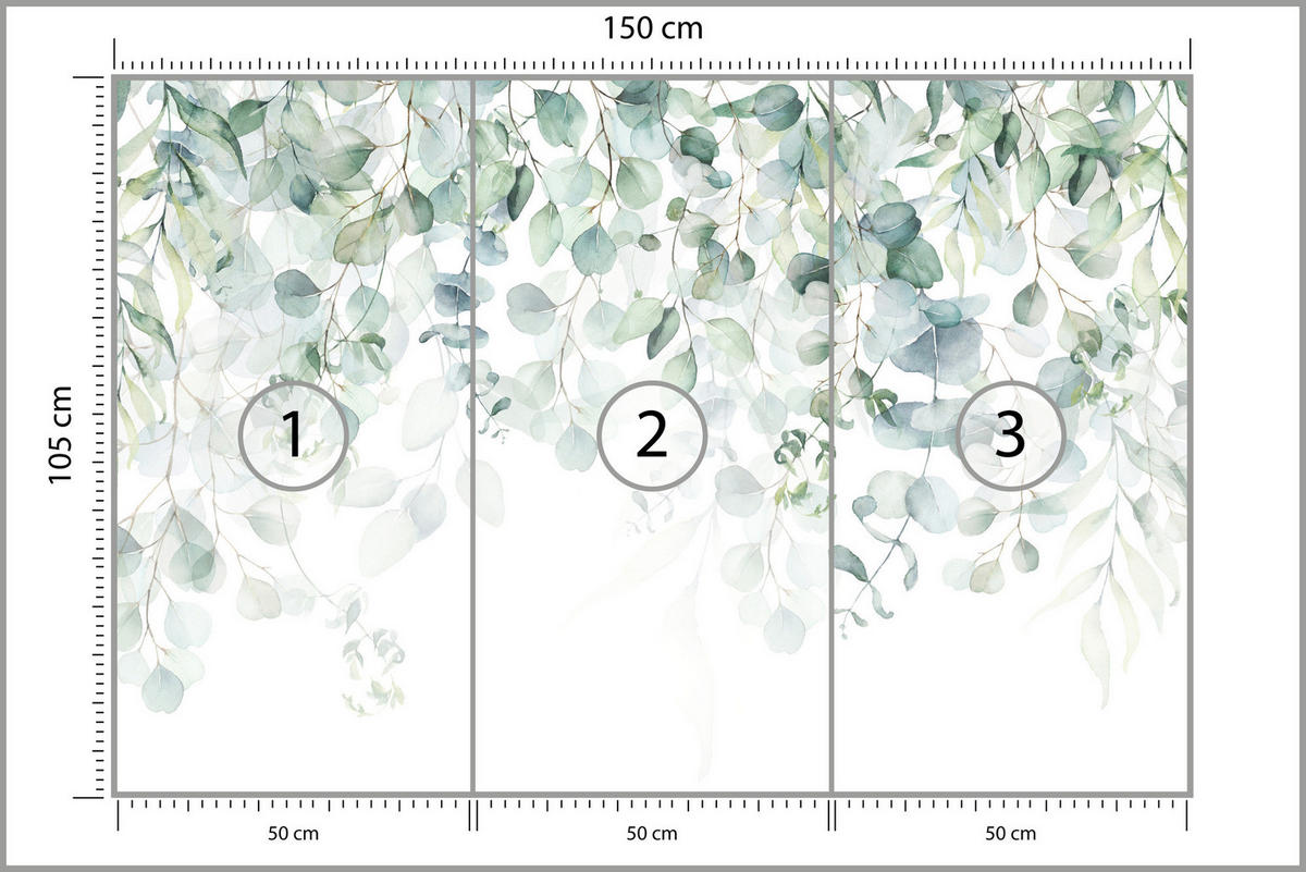 FOTOTAPETE Aquarell Eukalyptusblätter Pflanzen Natur 150x105 - Weiß/Grün, Papier (150/105cm) - Muralo