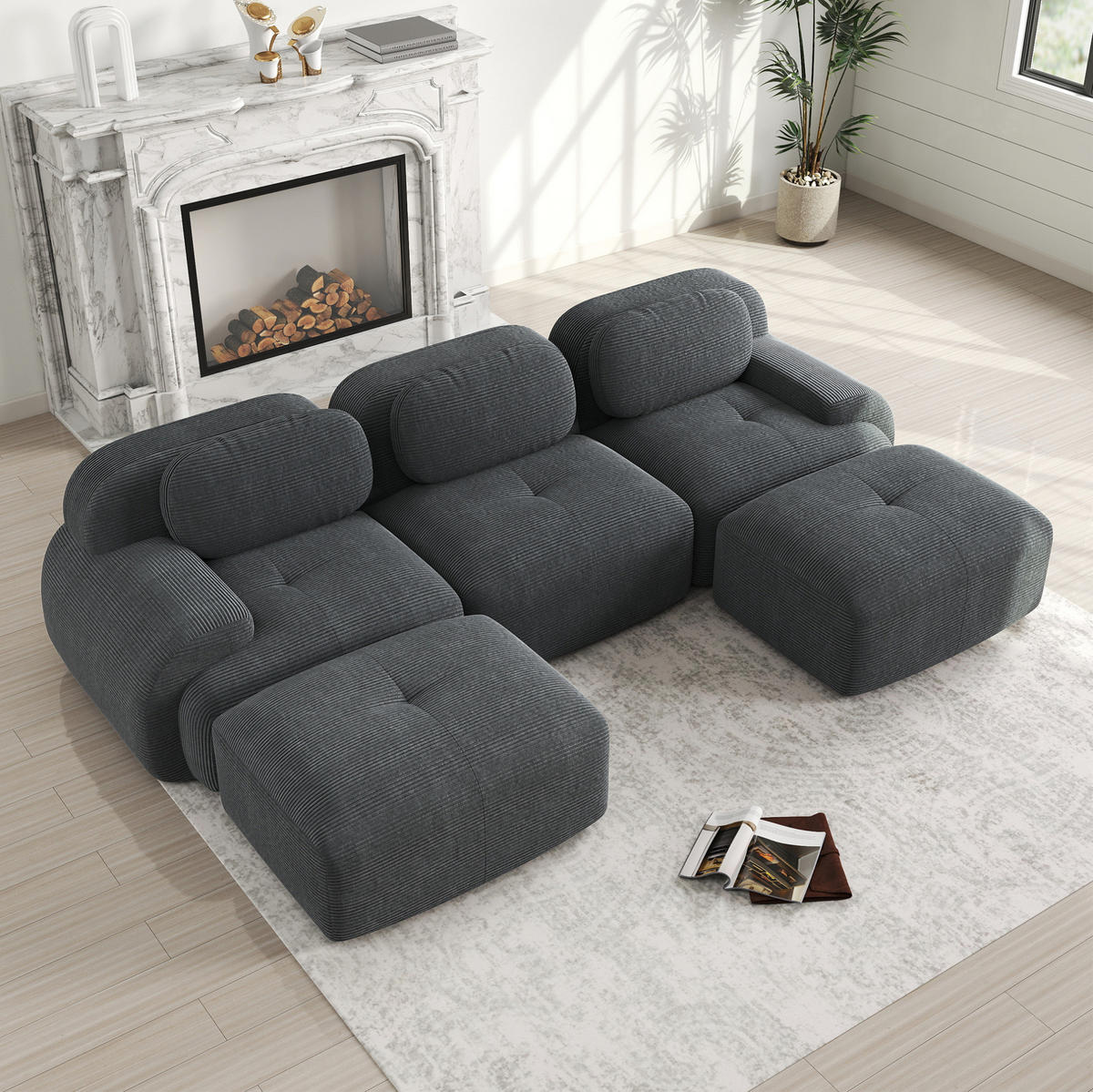 ECKSOFA 298/178/75 cm grau aus Cordstoff modular, rahmenlos und montagefrei - Grau, Textil (178/298cm) - OKWISH