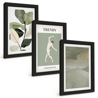 BILDER SET 3er Set - 20x30 cm Schwarzer Rahmen - Abstrakte Pflanzensilhouettenmuster - Schwarz, Kunststoff (20/30cm) - TULUP