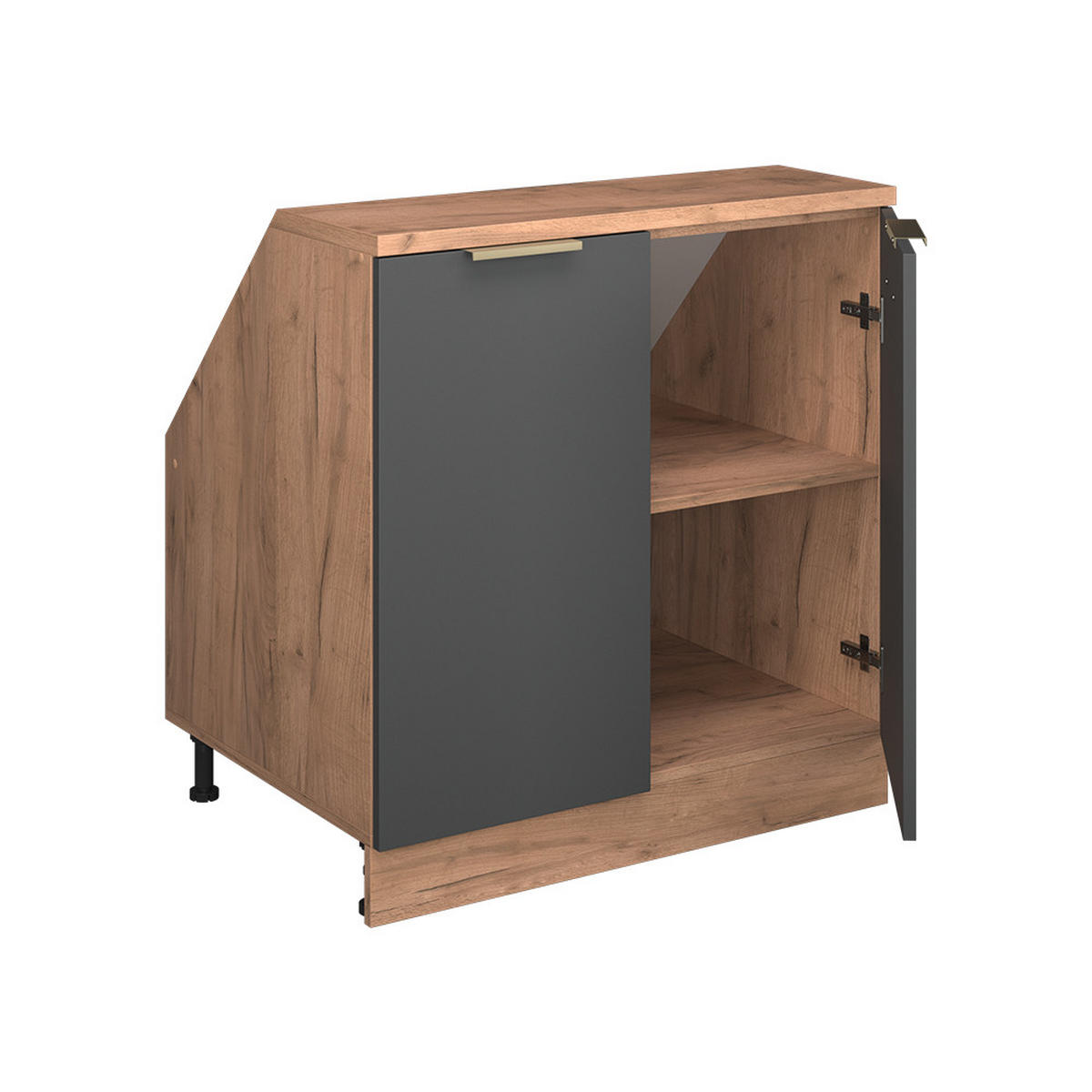 KUHINJSKI ORMAR ZA KOSINE KROVA R-Line Antracit-Zlatna 80 cm s 2 vrata, korpus ormara dubine 60 cm - hrast medunac/antracit, drvni materijal (80/83.8/60cm) - Vicco