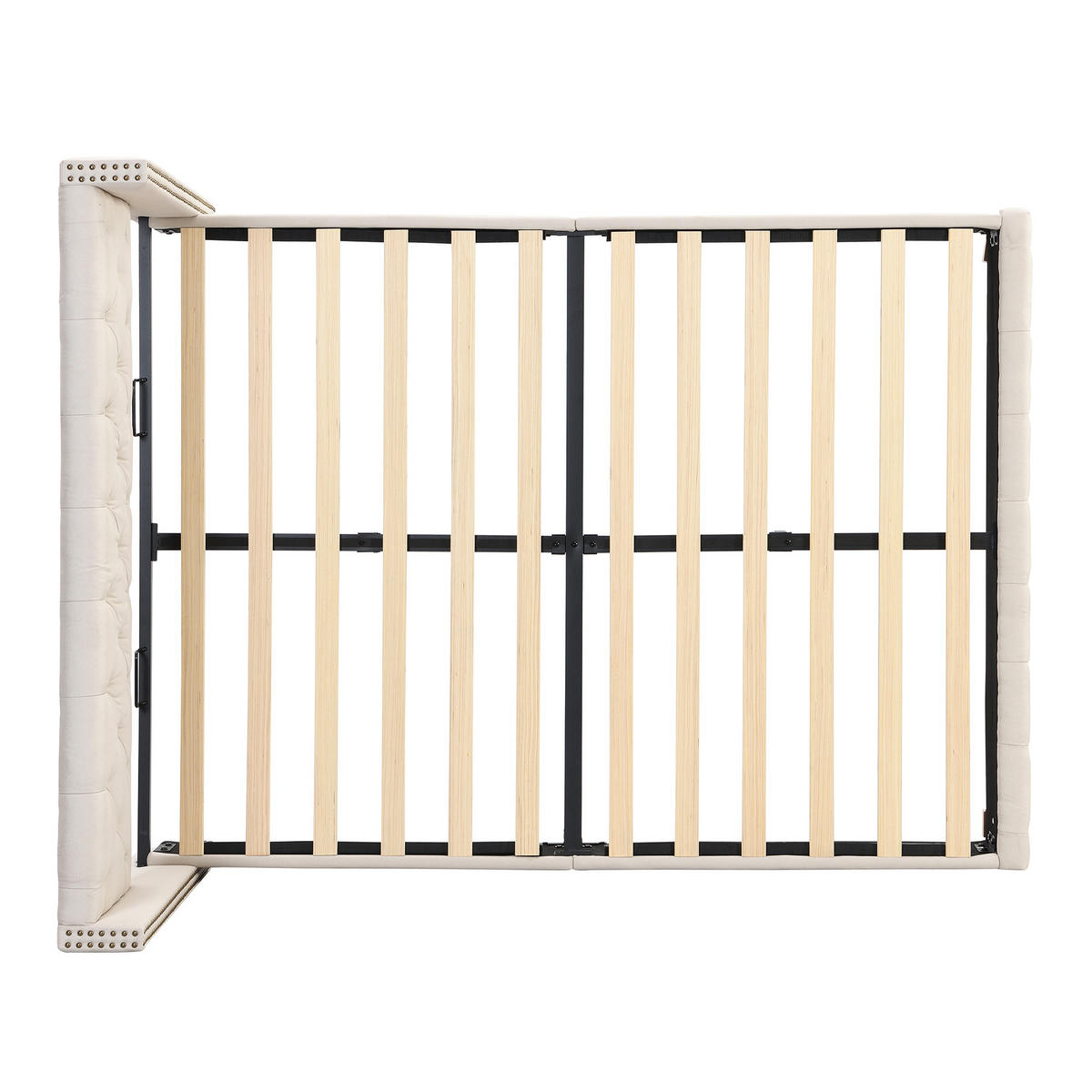 POLSTERBETT 140x190 Lattenrost Kopfteil Knopf Nieten Linen Beige - Beige, Naturmaterialien (140/190cm) - FLIEKS